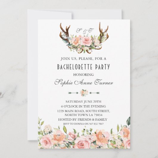 Charm Pink Blush Bloemrijke Geweien Bruidsfeest Kaart (Voorkant)