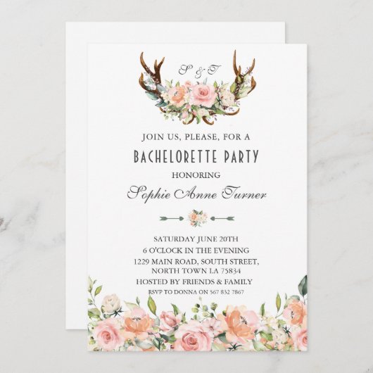 Charm Pink Blush Bloemrijke Geweien Bruidsfeest Kaart (Voorkant / Achterkant)
