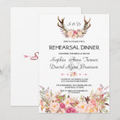 Charm Pink Blush Floral Antlers Rehearsal Dinner Kaart (Voorkant / Achterkant)