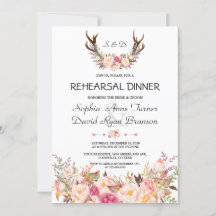 Charm Pink Blush Floral Antlers Rehearsal Dinner