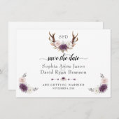 Charm Pink Blush Floral Antlers Save the Date (Voorkant / Achterkant)