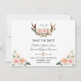 Charm Pink Blush Floral Antlers Save the Date