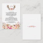 Charm Pink Blush Floral Antlers Weddenschap Detail Informatiekaartje (Voorkant / Achterkant)