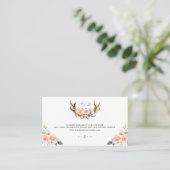 Charm Pink Blush Floral Antlers Weddenschap Websit Visitekaartje (Staand voorkant)