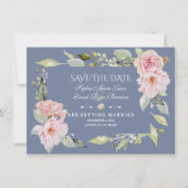 Charm Pink Blush Floral Dusty Blue Save the Date (Voorkant)