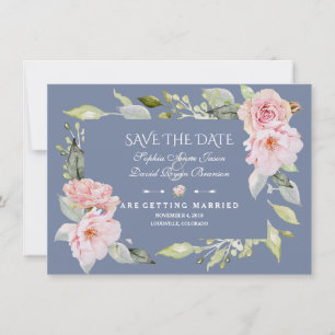 Charm Pink Blush Floral Dusty Blue Save the Date