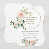 Charm Pink Blush Floral Gold Cross bevestiging Kaart (Voorkant / Achterkant)