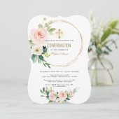 Charm Pink Blush Floral Gold Cross bevestiging Kaart (Staand voorkant)