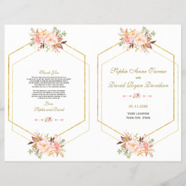 Charm Pink Blush Floral Gold Lijst Wedding Program Flyer
