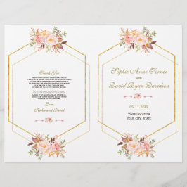 Charm Pink Blush Floral Gold Lijst Wedding Program Flyer