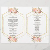 Charm Pink Blush Floral Gold Lijst Wedding Program Flyer (Achterkant)