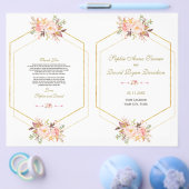 Charm Pink Blush Floral Gold Lijst Wedding Program Flyer (Enkel)