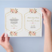 Charm Pink Blush Floral Gold Lijst Wedding Program Flyer (Hand)