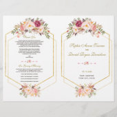 Charm Pink Blush Floral Gold Lijst Wedding Program Flyer (Voorkant)