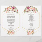 Charm Pink Blush Floral Gold Lijst Wedding Program Flyer (Achterkant)