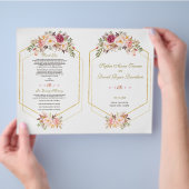 Charm Pink Blush Floral Gold Lijst Wedding Program Flyer (Hand)