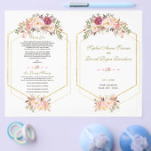 Charm Pink Blush Floral Gold Lijst Wedding Program Flyer (Enkel)