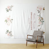 Charm Pink Blush Floral Roos Gold SWEET 16 Prop Wandkleed (In Situ (horizontaal))