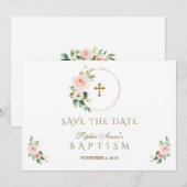 Charm Pink Blush Flowers Gold Girl Baptisme Save The Date (Voorkant / Achterkant)