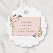 Charm Pink Blush Flowers Gold Lijst Baby shower Bedankjes Labels (Achterkant)