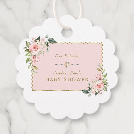 Charm Pink Blush Flowers Gold Lijst Baby shower Bedankjes Labels (Achterkant)