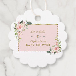 Charm Pink Blush Flowers Gold Lijst Baby shower Bedankjes Labels