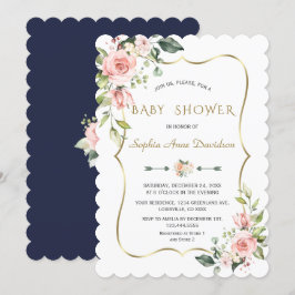 Charm Pink Blush Flowers Gold Lijst Baby shower Kaart