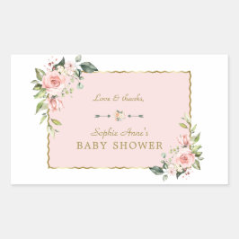 Charm Pink Blush Flowers Gold Lijst Baby shower Rechthoekige Sticker