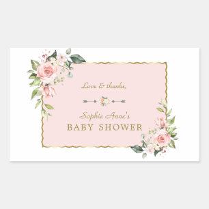 Charm Pink Blush Flowers Gold Lijst Baby shower Rechthoekige Sticker