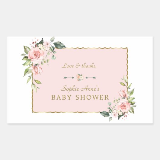 Charm Pink Blush Flowers Gold Lijst Baby shower Rechthoekige Sticker (Voorkant)