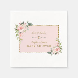 Charm Pink Blush Flowers Gold Lijst Baby shower Servet
