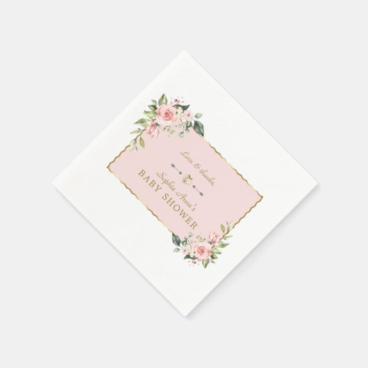 Charm Pink Blush Flowers Gold Lijst Baby shower Servet (Hoek)