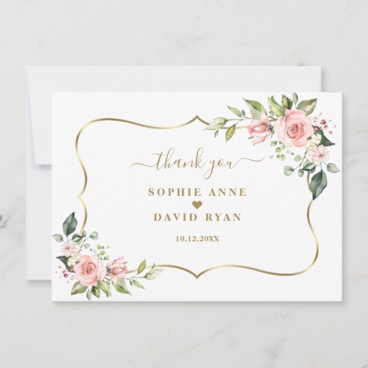 Charm Pink Blush Flowers Gold Lijst Weddenschap Bedankkaart (Voorkant)