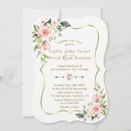 Charm Pink Blush Flowers Gold Lijst Weddenschap Kaart