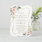 Charm Pink Blush Flowers Gold Lijst Weddenschap Kaart (Staand voorkant)