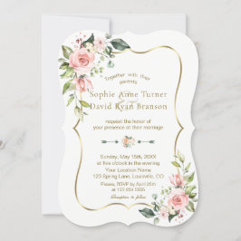 Charm Pink Blush Flowers Gold Lijst Weddenschap Kaart