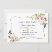 Charm Pink Blush Flowers Gold Lijst Weddenschap Save The Date (Voorkant)