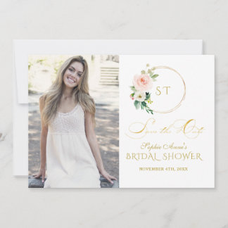 Charm Pink Blush Flowers Gold Save The Date