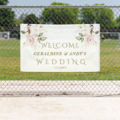 Charm Pink Blush Flowers Gold Weddenschap Welkom Spandoek (Insitu)