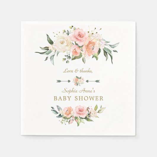 Charm Pink Blush Flowers Lijst Baby shower Servet (Voorkant)