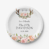 Charm Pink Blush Flowers Monogram Weddenschap Papieren Bordje (Voorkant)