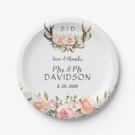 Charm Pink Blush Flowers Monogram Weddenschap Papieren Bordje