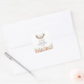 Charm Pink Blush Flowers Monogram Weddenschap Vierkante Sticker (Envelop)