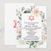 Charm Pink Blush Flowers Star van David Bat Mitzva Kaart (Voorkant / Achterkant)