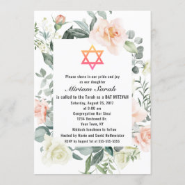 Charm Pink Blush Flowers Star van David Bat Mitzva Kaart