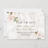 Charm Pink Blush Gold Floral Marble Wedding Save The Date (Voorkant)