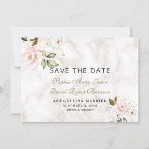 Charm Pink Blush Gold Floral Marble Wedding Save The Date