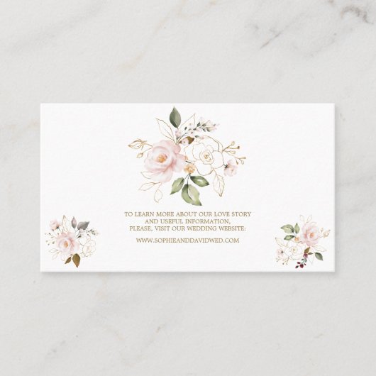Charm Pink Blush Gold Floral Wedding Website Visitekaartje (Voorkant)