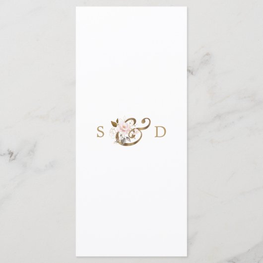 Charm Pink Blush Gold Flowers Monogram Weddenschap Menu (Achterkant)