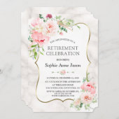 Charm Pink Blush Peonies Gold Retirement Party Kaart (Voorkant / Achterkant)